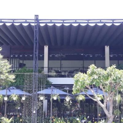 Bạt mái xếp dạng sóng che bể bơi